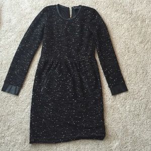 Sweater dress with leather trim