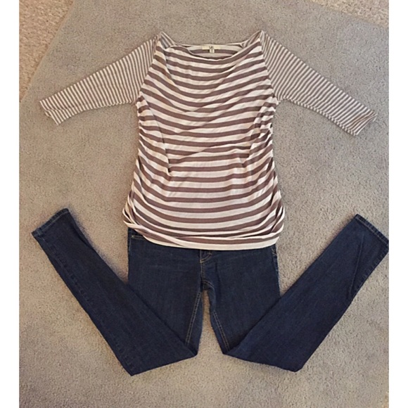 Light weight white and taupe sweater