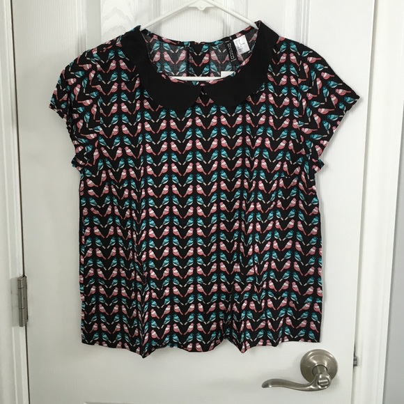 H&M blouse with birds and Peter Pan collar