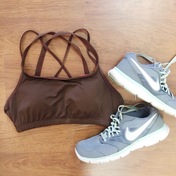 Brown Strappy padded Sports bra / Swim Top size M