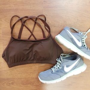 Brown Strappy padded Sports bra / Swim Top size M