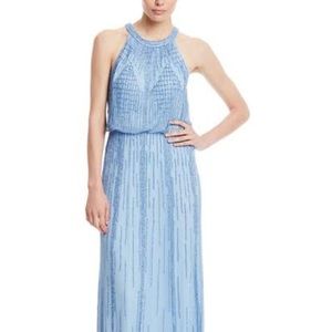 Adrianna Papell Blue Halter Neck Gown