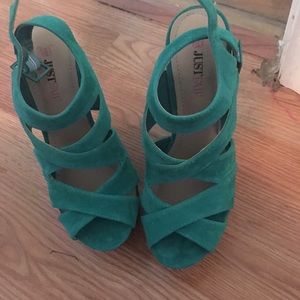 NEVER WORN teal wedges