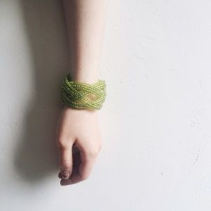 Iridescent Green Beaded Cuff