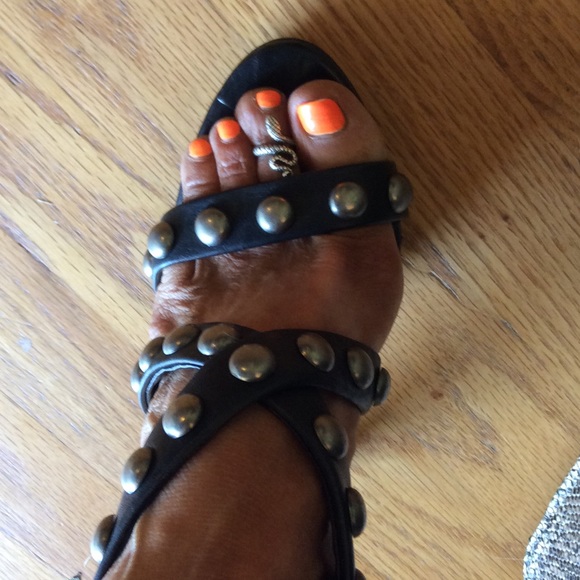 BCBG Black Studded Grommet Heels - Picture 3 of 4