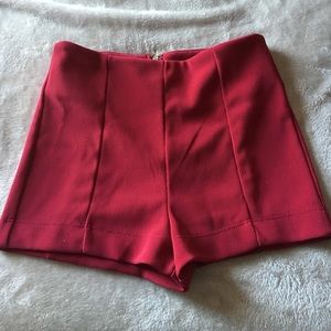 Red high waisted stretchy shorts