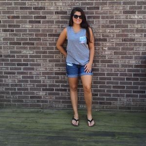 Distressed Denim Midi Shorts