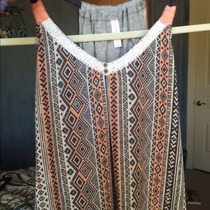 Patterned tank top with a crochet neckline