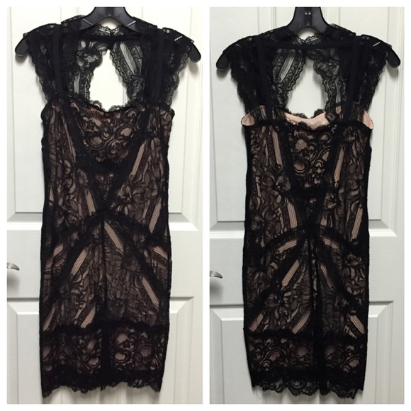 Nicole Miller Black Nude Lace Short Dress P XS
