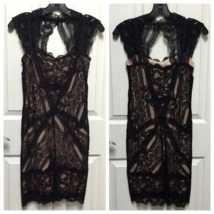 Nicole Miller Black Nude Lace Short Dress P XS