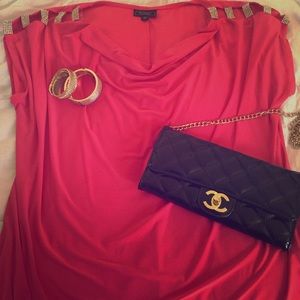 Pink Drape Neck Top with Diamond Detailed Shoulder