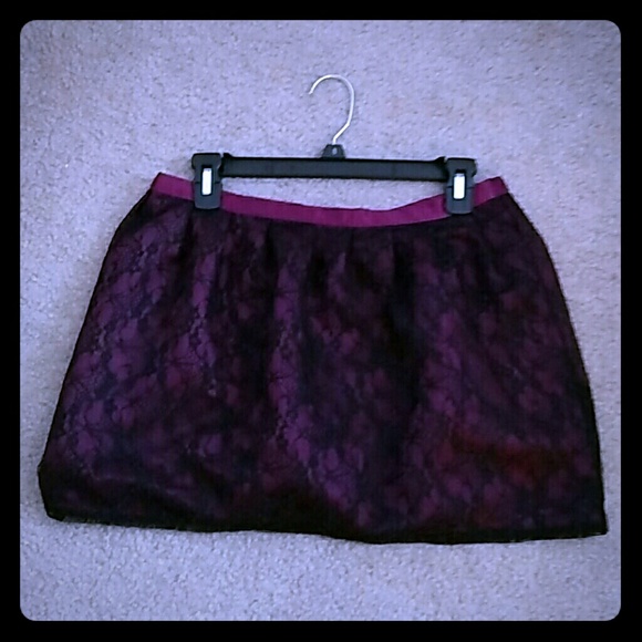 Crimson Bubble Skirt with Black Lace