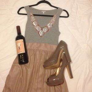 🍷 Beaded Grey & Blush/Champagne Dress