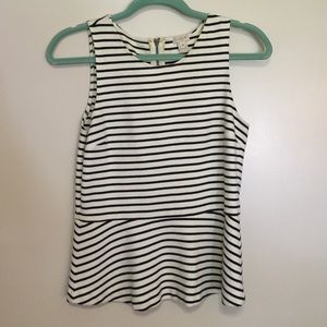 Jcrew peplum shell top in black and white stripe