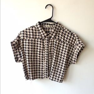 LF Lydia & Ben Houndstooth Button Up Crop Top