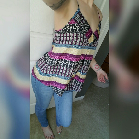 **Sold**Silk flowy asymmetrical handkerchief top