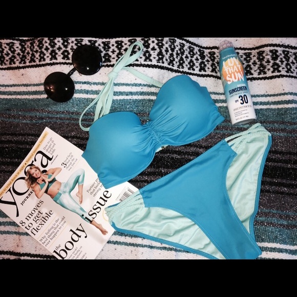 Blue Victoria's Secret Bandeau Bikini Top & Bottom