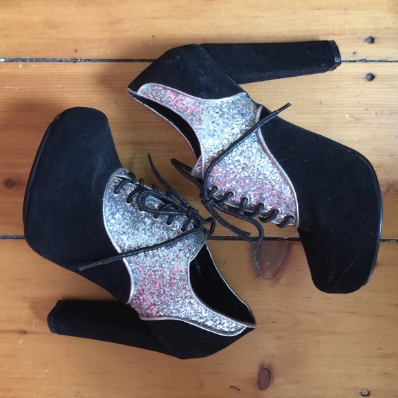 Kimchi Blue Suede & Sparkle Tie Up Platform Heel