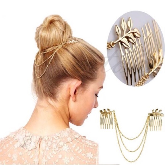 Hair Chain Gold Tone Leaf Hair Comb