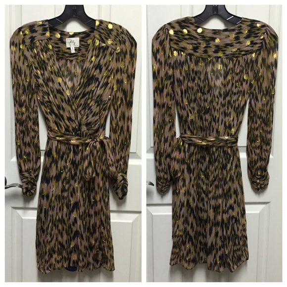Milly Short Leopard Long Sleeve Silk Dress 2