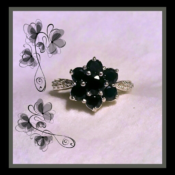 Black stone flower ring