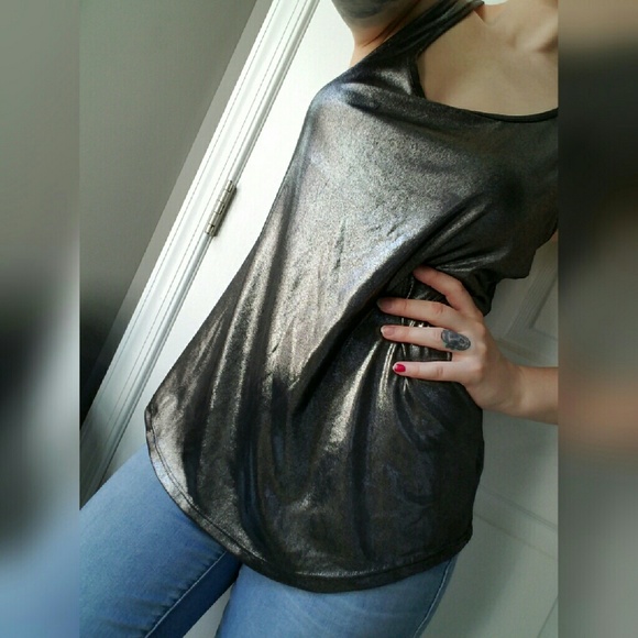 Metallic Silver Gray Racerback Fashion Tank