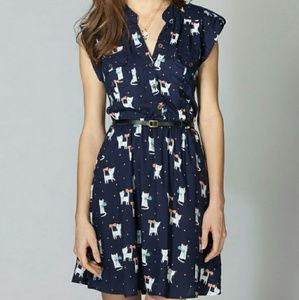 Angie Navy Blue Cute Cat Dress Balloon Sleeves
