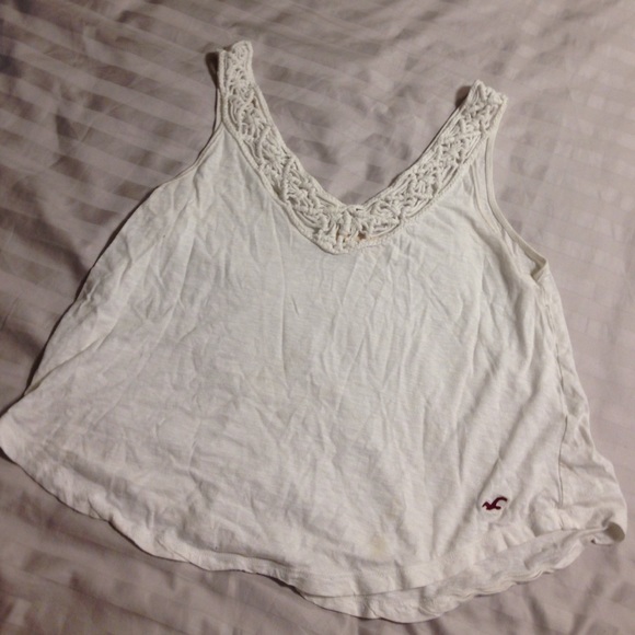 White Hollister V-Neck Flowy Crochet Crop Top