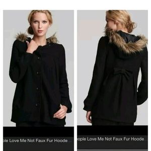 Free People ?Love me not? black faux fur hooded co