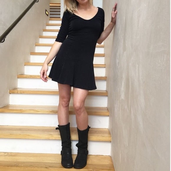 James Perse black stretchy cotton fitted dress