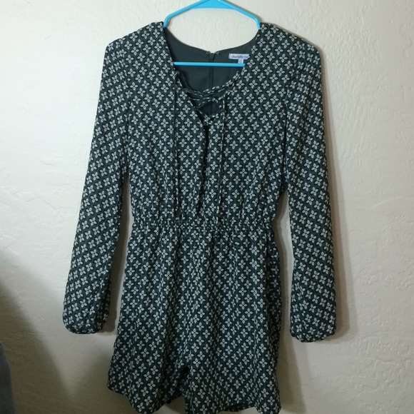 Olive green and cream long sleeve romper