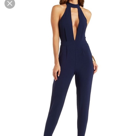 Deep V Mock Neck Jumpsuit