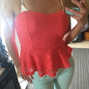 Bright coral tube top size S peplum