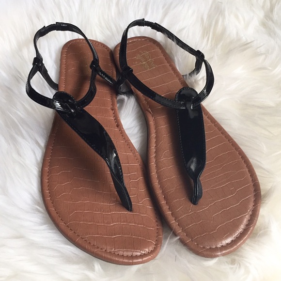Black Patent Leather Ankle Strap Sandals