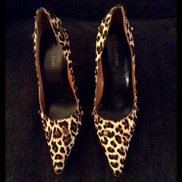 RARE BEBE BEADED LEOPARD HEELS!