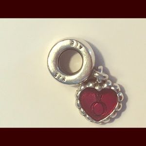 PANDORA Silver & Pink Enamel Dangling Heart Charm