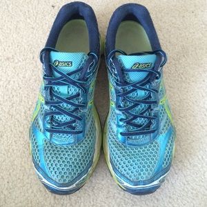 Blue and green Asics