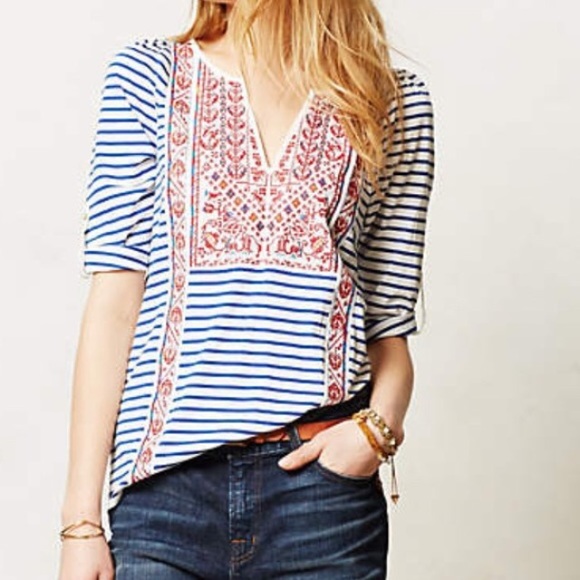 Anthropologie Leila Embroidered Top
