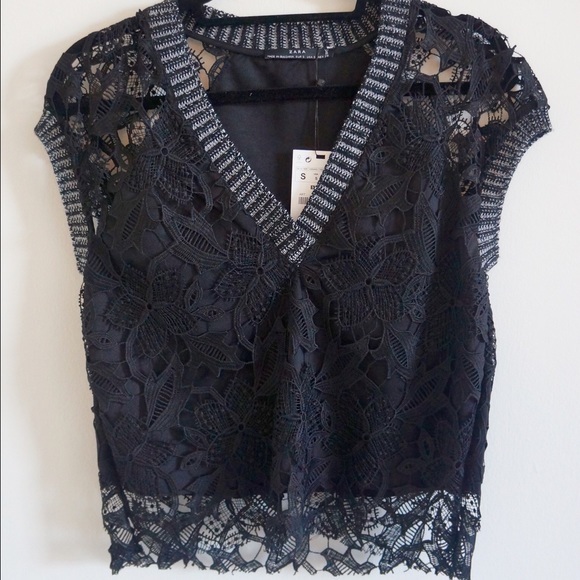 Zara black lace top size S