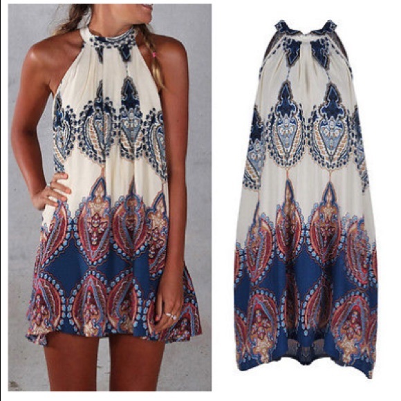 Boho Chic Halter Shift Dress - Picture 2 of 4