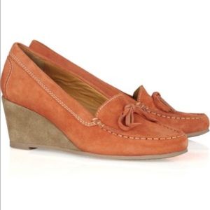 Orange suede wedges