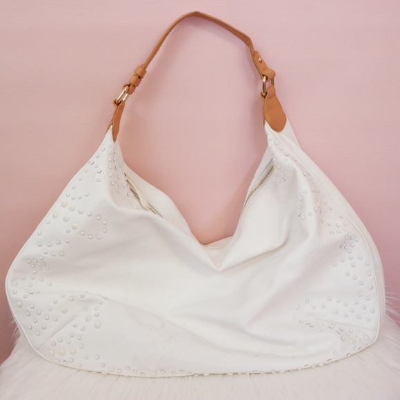 Beautiful White Beige Studs Shoulder Bag
