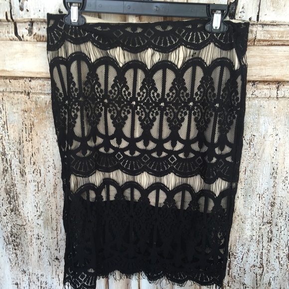 NORDSTROM Black lace and nude pencil skirt