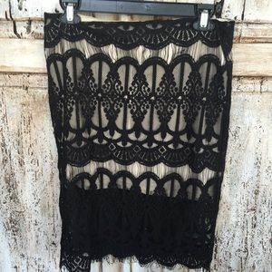NORDSTROM Black lace and nude pencil skirt