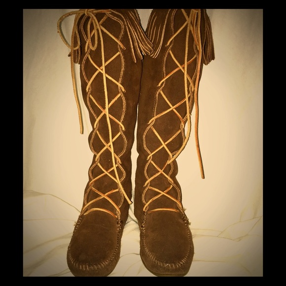 Minnetonka Front Lace Up..Knee High Boots - Picture 1 of 4