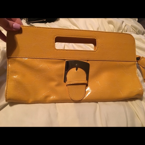Faux leather yellow clutch