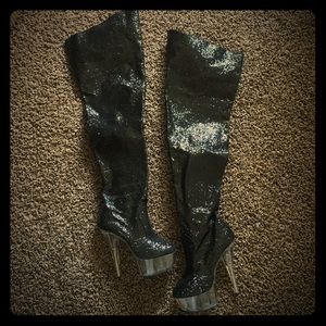 Thigh high glitter boots