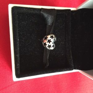 Silver heart pandora charm- with star cutouts