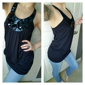 Twentyone Navy midnight blue sequin tunic tank