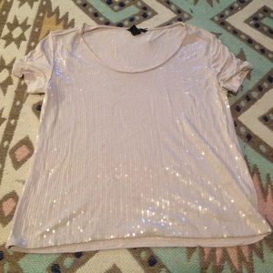 Sequin tan short sleeve tee